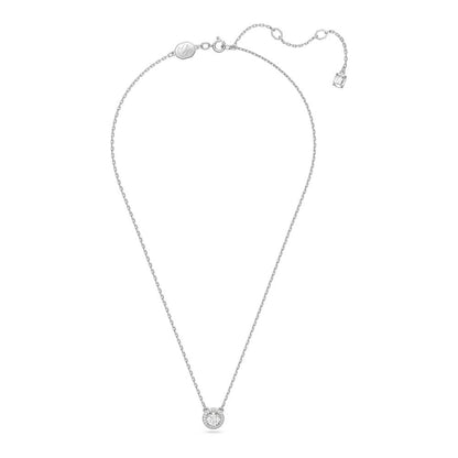SWAROVSKI - Colgante angélico con vidrio transparente circular y pavé de vidrio transparente en una cadena chapada en rodio