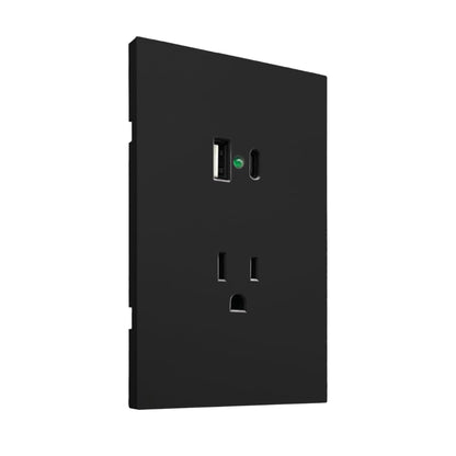 Placa Luxury APL-607 Artlite, Contacto y 2 Salidas USB (Tipo A y Tipo C), Policarbonato + Hierro Galvanizado, 15A, Color Negro, Materiales de Alta Calidad, Skin Feel
