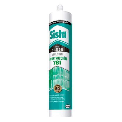 Sista 781 Construcción, sellador monocomponente 100% silicón de curado acético y de alto desempeño, formulado para garantizar máxima adherencia al vidrio y aluminio, 1X300ml
