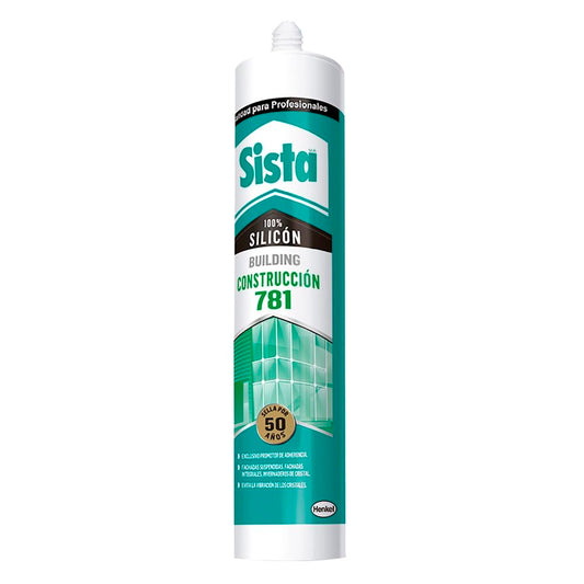 Sista 781 Construcción, sellador monocomponente 100% silicón de curado acético y de alto desempeño, formulado para garantizar máxima adherencia al vidrio y aluminio, 1X300ml