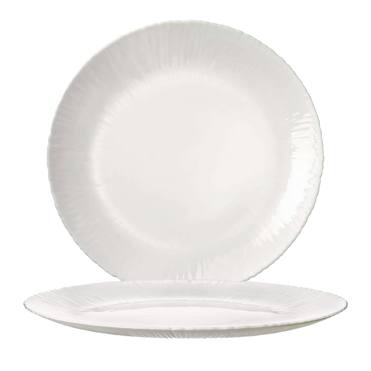 Trilogy | Set de 4 Platos Pequeños Postre o Ensalada Modernos, de Vidrio Opal Templado en Forma de Coco con Líneas en Relieve, Colección Tropicale, Redondos, Blanco, 20 cm, Hecho en Italia