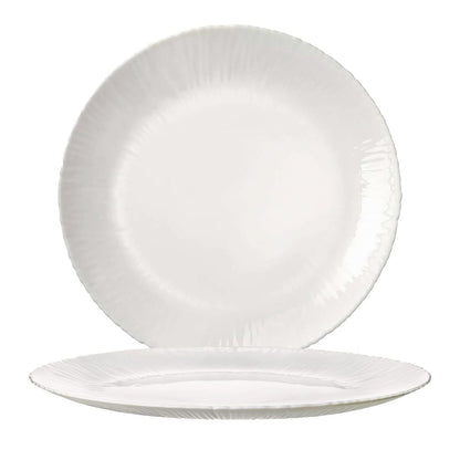 Trilogy | Set de 4 Platos Pequeños Postre o Ensalada Modernos, de Vidrio Opal Templado en Forma de Coco con Líneas en Relieve, Colección Tropicale, Redondos, Blanco, 20 cm, Hecho en Italia