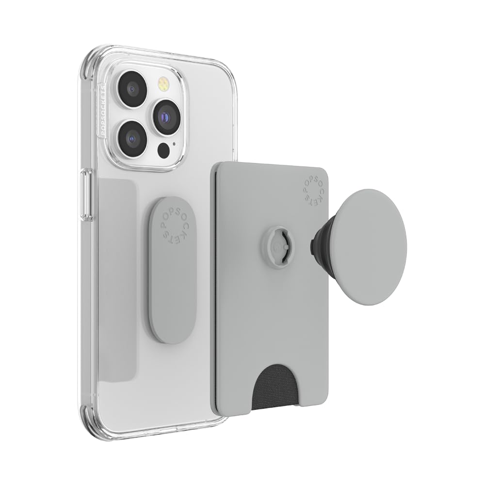 PopSockets - Funda para teléfono con asa expansible para teléfono, tarjetero, gris tecnológico