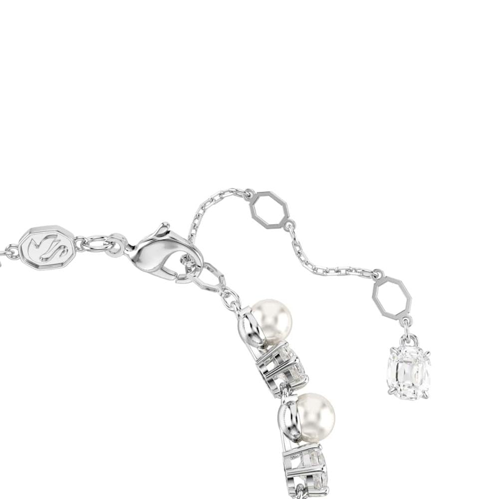 Swarovski Pulsera Tennis Matrix, Perla de cristal, Talla redonda, Blanca, Baño de rodio