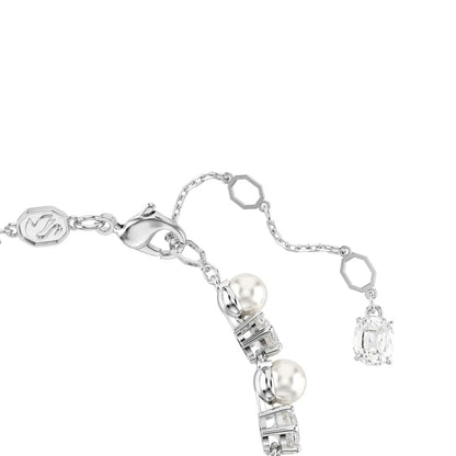 Swarovski Pulsera Tennis Matrix, Perla de cristal, Talla redonda, Blanca, Baño de rodio