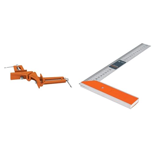 Truper PESQ-3, Prensa esquinera profesional, 3" de aluminio + EC-12, Escuadra para carpintero, acero inoxidable, 12"