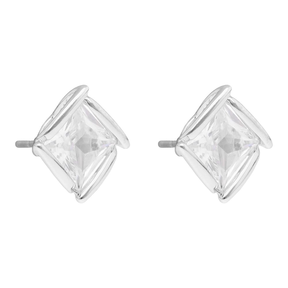 Anne Klein Aretes Plateado Rombo | Para mujer, pequeño, aleación de metales, diseño tipo botón
