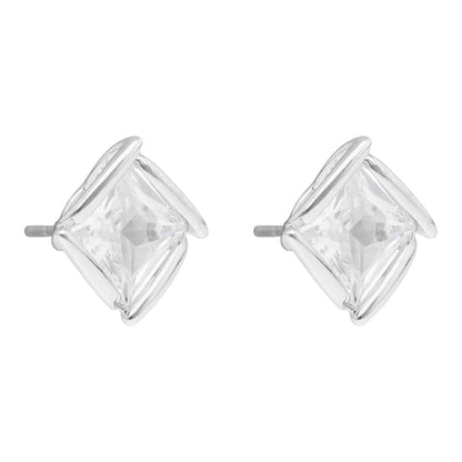 Anne Klein Aretes Plateado Rombo | Para mujer, pequeño, aleación de metales, diseño tipo botón