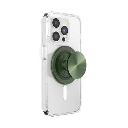 PopSockets - Empuñadura para teléfono MagSafe con Soporte, Soporte magnético, Parte Superior Intercambiable, sujeción Segura para iPhone MagSafe, teléfono y Tablet, Agarre Radial de alumbre Oliva