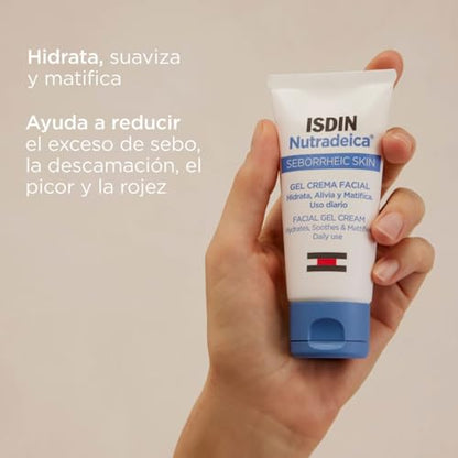 ISDIN Nutradeica - Gel-crema facial indicado para el tratamiento del exceso de sebo, descamación, picor y eritema de la piel seborreica facial, 50 ml