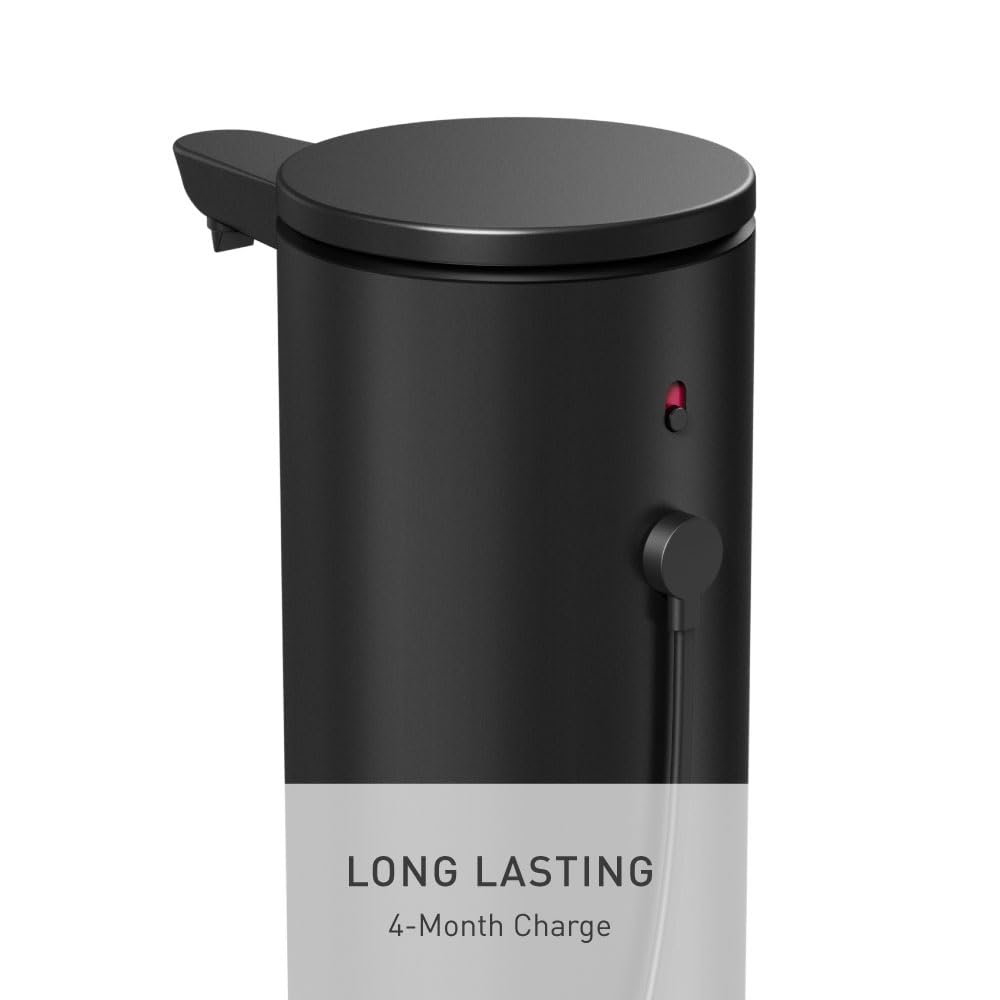 simplehuman Sensor Pump, Dispensador de Jabon Automático Sin Contacto para Cocina, Baño, Dosificación Variable, Válvula Antigoteo IP67, Negro Mate Acero Inoxidable, 266 ml