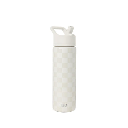 Simple Modern Botella de Agua con Popote, Colección Summit, 532-887 ml - 22 onzas - Pattern: Cream Checkmate