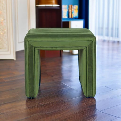 HomePop - otomana de Terciopelo con mechones de Canal Moderno, decoración del hogar, otomana para Sala de Estar y recámara, Color Verde