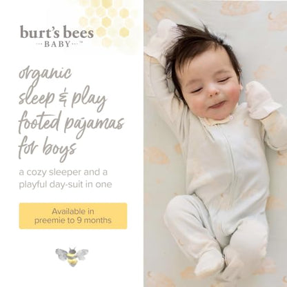 Burt's Bees Baby Sleep and Play Pjs, 100% Organic Cotton One-piece Zip Front Romper Jumpsuit Pajamas Durmientes para bebés y niños pequeñosbebés niños