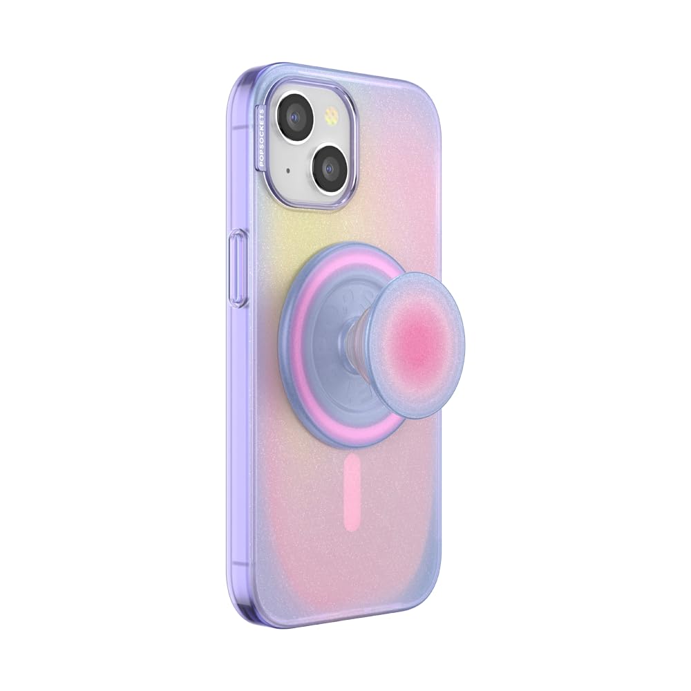 PopSockets - Funda para iPhone 15 con Agarre Redondo para teléfono Compatible con MagSafe, Funda de teléfono para iPhone 15, Compatible con Carga inalámbrica, Aura