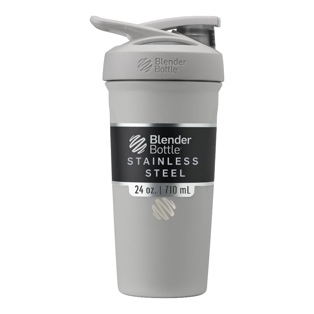 BlenderBottle - Botella agitadora deportiva de acero inoxidable aislada con batidor de alambre, 24 onzas, gris, batidos de proteínas e hidratación para atletas y entusiastas del fitness, fácil mezcla