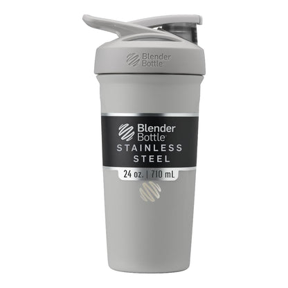 BlenderBottle - Botella agitadora deportiva de acero inoxidable aislada con batidor de alambre, 24 onzas, gris, batidos de proteínas e hidratación para atletas y entusiastas del fitness, fácil mezcla