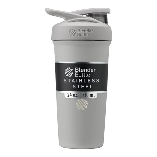 BlenderBottle - Botella agitadora deportiva de acero inoxidable aislada con batidor de alambre, 24 onzas, gris, batidos de proteínas e hidratación para atletas y entusiastas del fitness, fácil mezcla