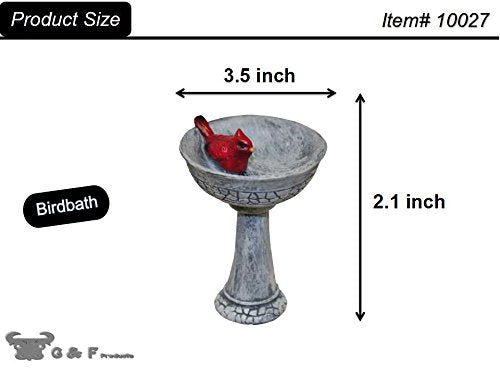 G & F PRODUCTS MiniGardenn - Púa de baño de pájaros Cardenal, Miniatura de poliresina de 2.25 Pulgadas con estaca de Metal, Mini Kit de decoración para Exteriores, Accesorio de Adorno de Hadas para