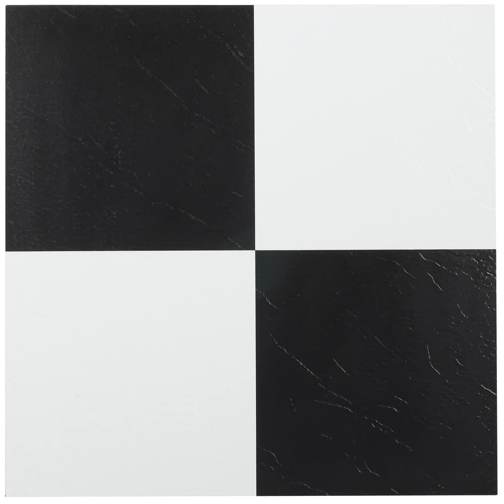 Tivoli - Azulejos de vinilo autoadhesivos, 45 azulejos, 12 x 12 pulgadas, blanco y negro, despegar y pegar, suelos de bricolaje para cocina, comedor, dormitorios, sótanos y baños de Achim Home Decor - Negro - blanco - 12" x 12" (30 cm x 30 cm)