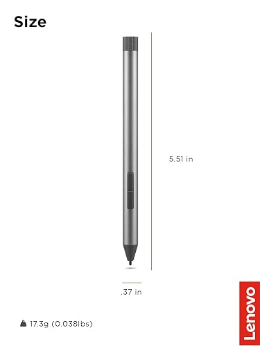 Lenovo Bolígrafo Digital 2 (portátil) – Respuesta Ultra táctil – 4.096 Niveles de presión – Punta de elastómero de Tacto Natural – Duración extendida de la batería – Plata