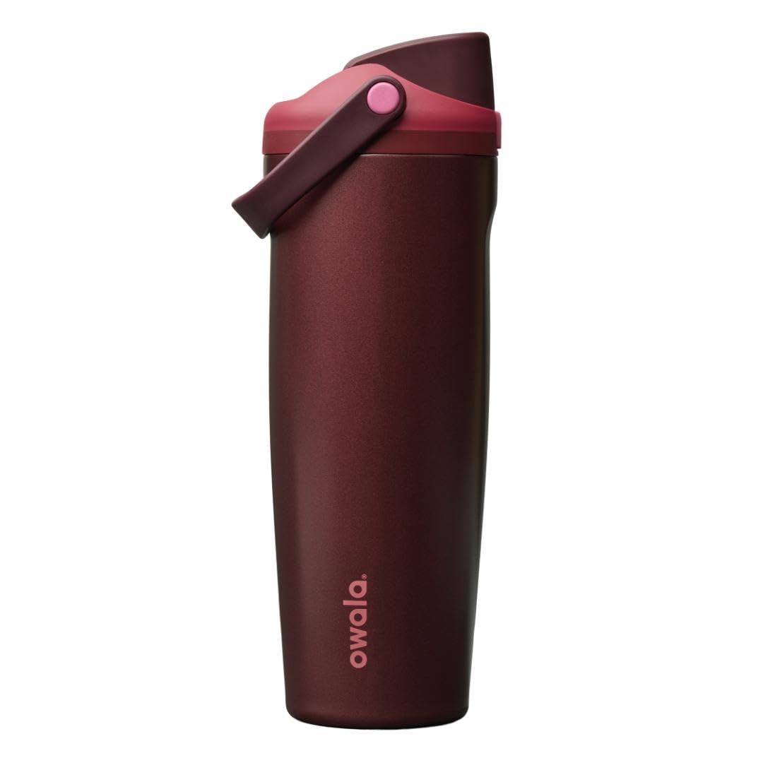 Owala FreeSip Sway Botella de Agua con Popote, Acero Inoxidable - 30 Ounces - Cereza Negra