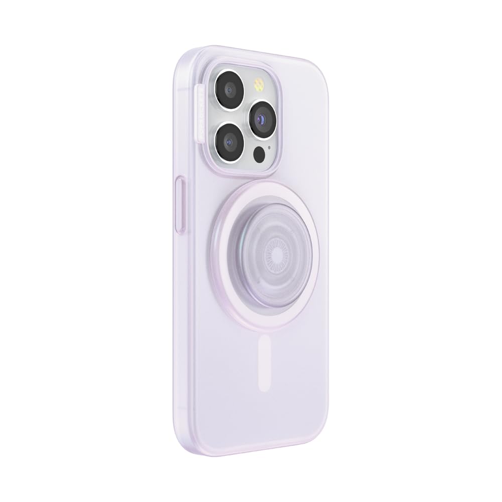 PopSockets - Funda para iPhone 15 Pro con Agarre Redondo para teléfono Compatible con MagSafe, Funda para teléfono iPhone 15 Pro, Compatible con Carga inalámbrica, Color Blanco opalescente