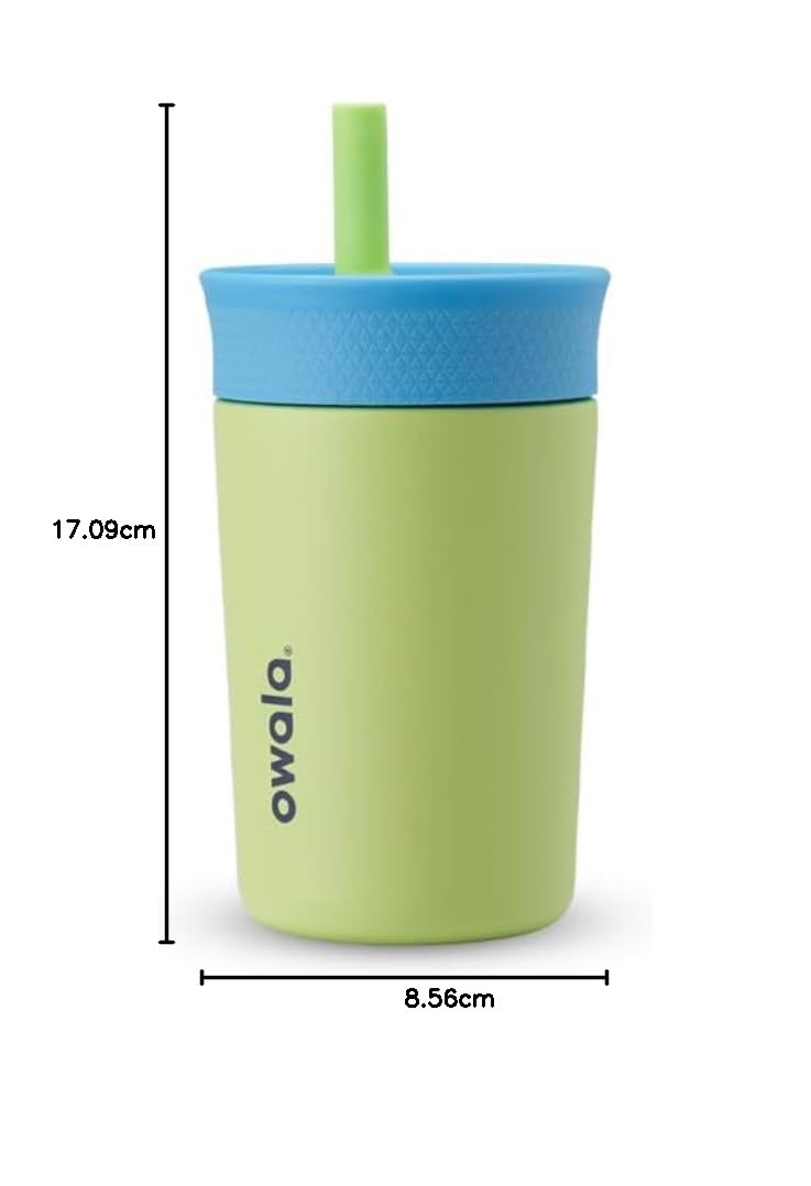 Owala - Vaso aislante de acero inoxidable para niños, con popote flexible resistente a derrames, fácil de limpiar, botella de agua para niños, ideal para viajes, apto para lavaplatos, 12 onzas, azul y
