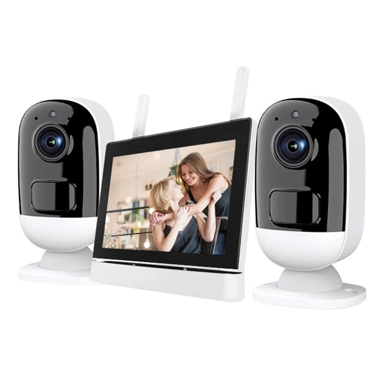 Omibum 4CH 3.0MP inalá mbrico WiFi 7 Pulgadas LCD Kit Seguridad Cámara de Vigilancia Interior, Audio Bidireccional, Control Remoto, Detección de Movimiento, Visión Nocturna(Cámara de batería)