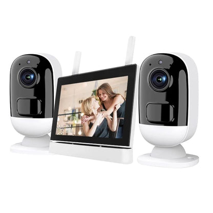 Omibum 4CH 3.0MP inalá mbrico WiFi 7 Pulgadas LCD Kit Seguridad Cámara de Vigilancia Interior, Audio Bidireccional, Control Remoto, Detección de Movimiento, Visión Nocturna(Cámara de batería)