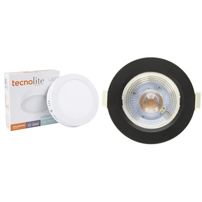 Lámpara LED, Lámpara LED para Sobreponer, Color Blanco, 12 W, Luz De Día 6 500 k, Tecnolite, Downlight LED + Lámpara LED Empotrado, Lámpara LED Empotrable, 7W, Color Negro, Luz Cálida 3 000 k