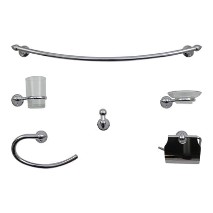Anbec JAB8906C Juego de Accesorios para Baño 6 Piezas, Cuerpo Metálico, Incluye 1 Toallero de Barra, 1 Cepillero con Vaso, 1 Porta Rollo, 1 Jabonera con Base, 1 Toallero de Argolla, 1 Gancho, Cromado