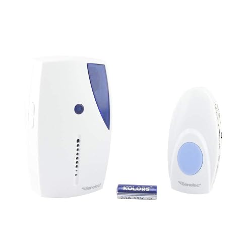 SANELEC, Timbre Inalámbrico con Clavija, Botón Transmisor a Prueba de Agua, Control de Volumen, Color Azul, Alcance de 80 metros, Modelo 2647