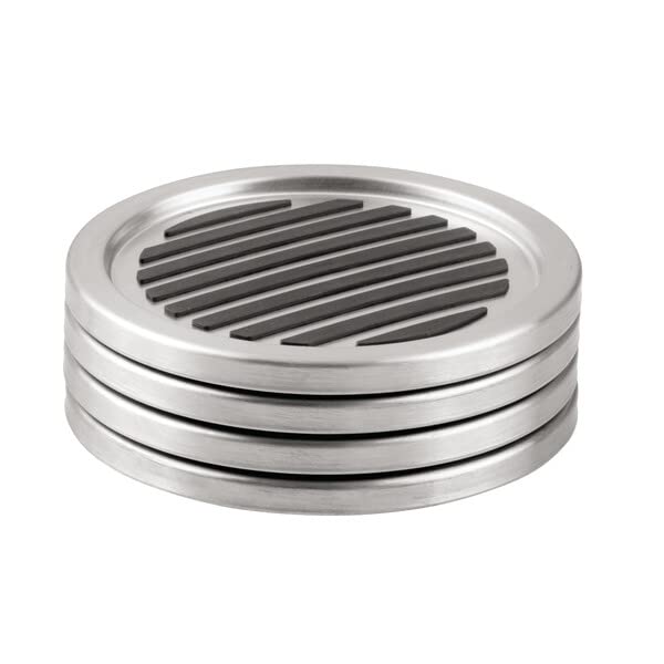 Interdesign Forma Set de 4 Posavasos, Acero Inoxidable Cepillado/Negro