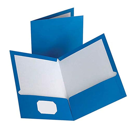 Office Depot Portafolios laminados de doble bolsillo, color azul claro, paquete de 10