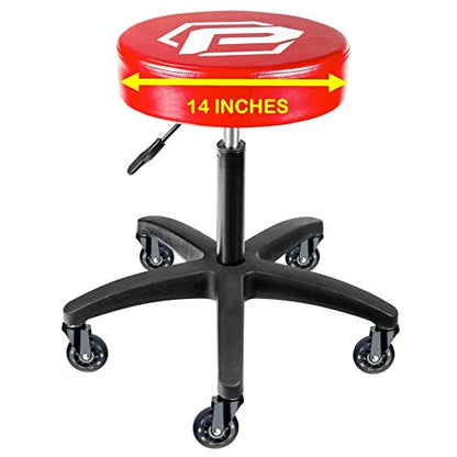 Powerbuilt Rolling Shop Taburete con Altura Ajustable, Asiento de Garaje mecánico con Acolchado - 240250, Rojo