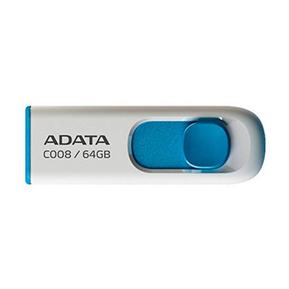ADATA 64 GB Memoria Flash USB 2.0 Deslizable Color Blanco con Azul (Modelo C008)