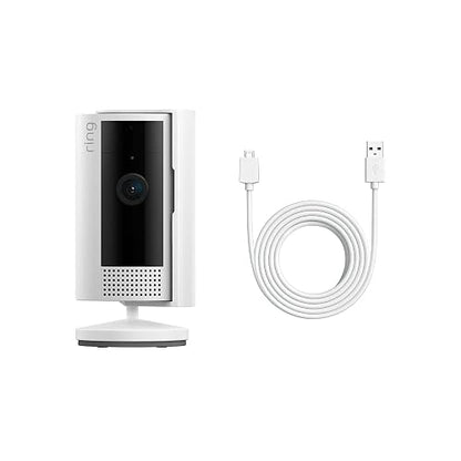 Nueva Ring Indoor Cam color blanco con cable de alimentación USB-A a micro-USB de 3 m (10 ft)