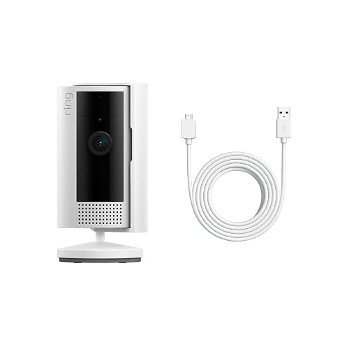 Nueva Ring Indoor Cam color blanco con cable de alimentación USB-A a micro-USB de 3 m (10 ft)