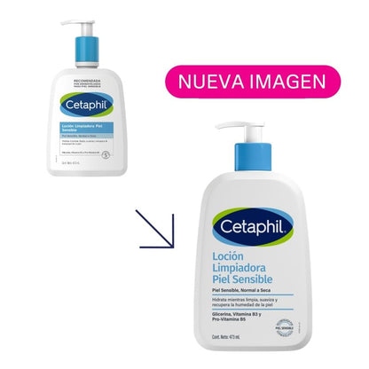 Cetaphil Loción Limpiadora Facial Corporal Piel Sensible y Seca 473 ml | Limpia e hidrata hasta 48 h, remueve maquillaje e impurezas, preserva humectación con niacinamida B3, pantenol y glicerina.