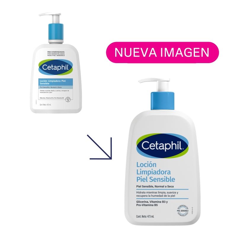 CETAPHIL Loción Limpiadora Piel Sensible 1 pz 473 ml Hidrata Mientras Limpia y Suaviza Recomendada por Dermatólogos para Piel Sensible