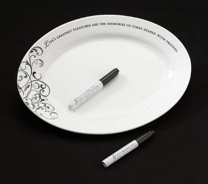 Lillian rose Pl315 13.25-Inch by 9.75-Inch Oval Guest Ceramic Signing Plate with Pens