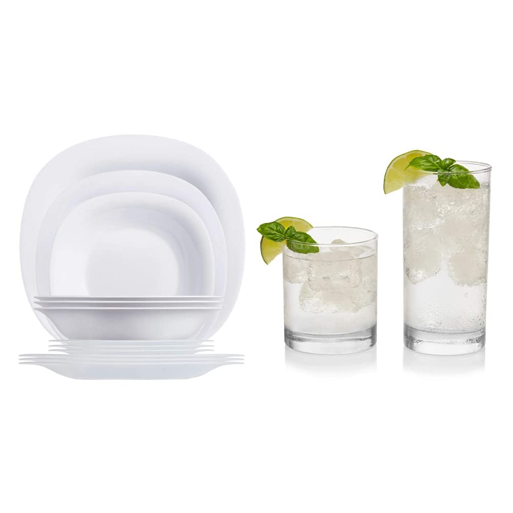 Luminarc Carine Vajilla de Vidrio Opal 12 Piezas - Blanca - Vajilla + Vasos de Vidrio Province
