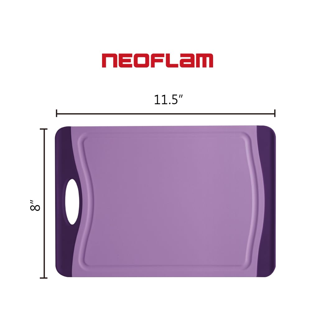 Neoflam Flutto - Tabla de cortar de polietileno, color morado, plástico duradero, resistente a los arañazos, mango grande, esencial para cocina (11.5 x 8 x 0.3 pulgadas)