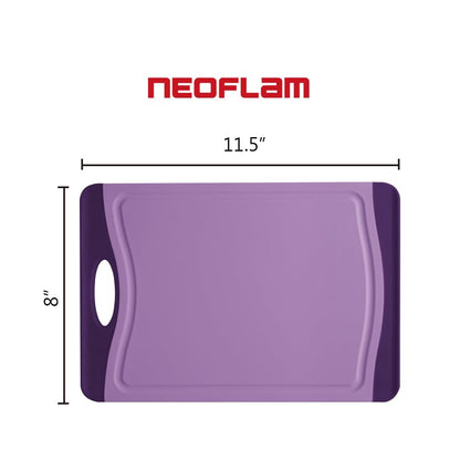 Neoflam Flutto - Tabla de cortar de polietileno, color morado, plástico duradero, resistente a los arañazos, mango grande, esencial para cocina (11.5 x 8 x 0.3 pulgadas)