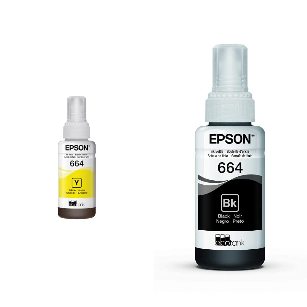 Epson Botellas de Tinta Ecotank, Paquete de 2 Colores - Amarillo - Botella Tinta + Botella Tinta Negro