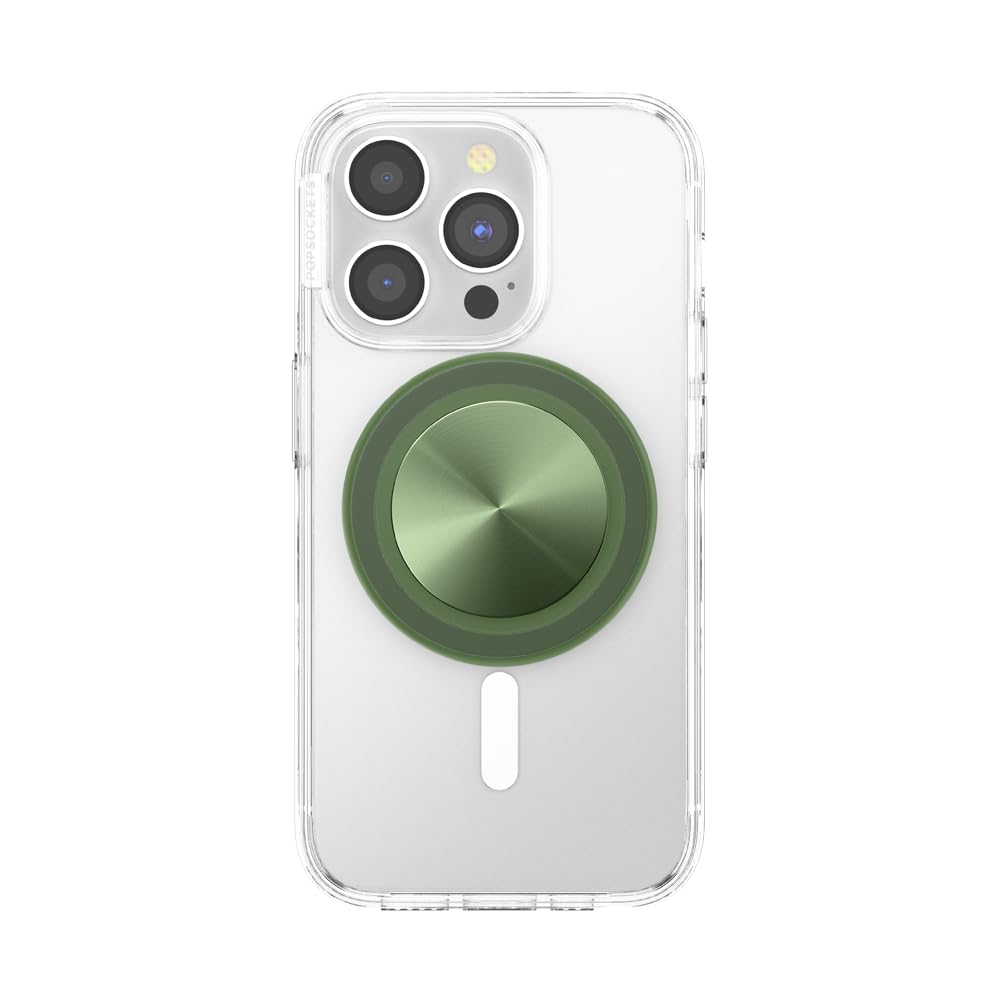 PopSockets - Empuñadura para teléfono MagSafe con Soporte, Soporte magnético, Parte Superior Intercambiable, sujeción Segura para iPhone MagSafe, teléfono y Tablet, Agarre Radial de alumbre Oliva