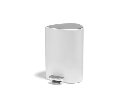 Joseph Joseph EasyStore Luxe - cubeta de basura con pedal de acero inoxidable de 5 litros con tapa de cierre suave, cubeta interior extraíble, para baño, recámara, oficina - Blanco satinado