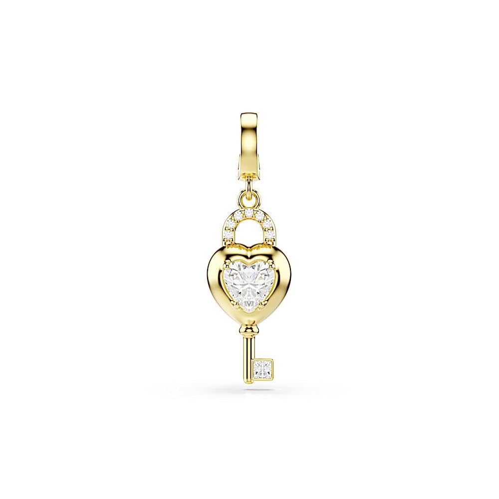 Charm Idyllia, Tallas mixtas, Corazón con llave, Blanco, Acabado en oro de 18 quilates