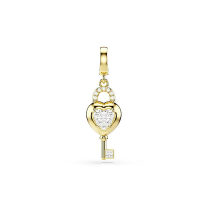 Charm Idyllia, Tallas mixtas, Corazón con llave, Blanco, Acabado en oro de 18 quilates